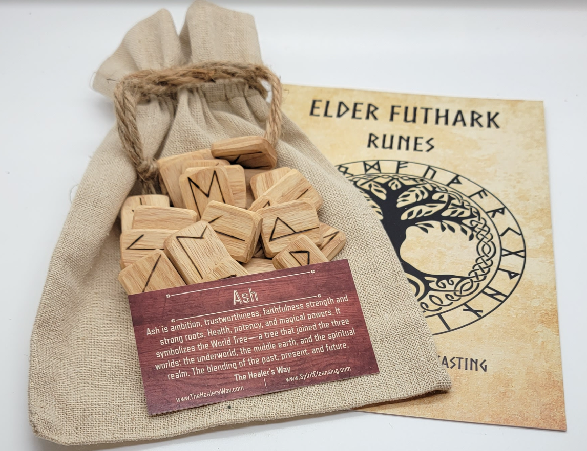Wooden Runes Set Ash with Carved Elder Furthark Alphabet Viking Runes for Divination and Healing… (Ash)