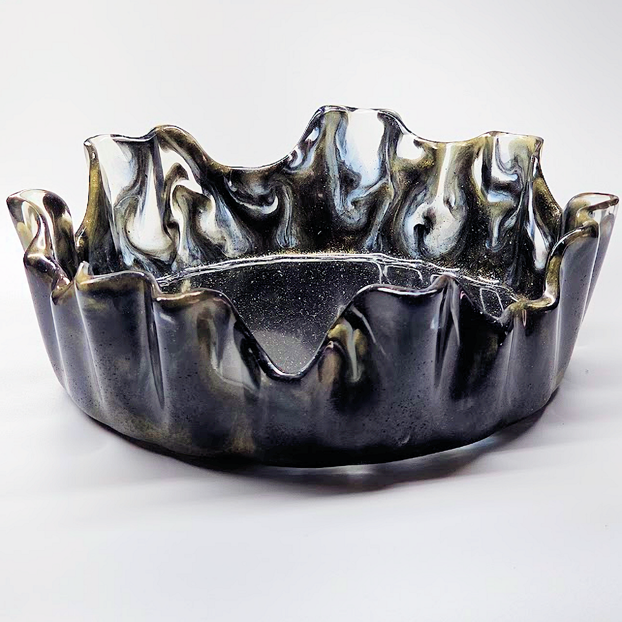 Decorative Resin Candy Bowl for Home Decor, Flower Vase, Waterfall Vase, Gift for Women  (Black Gold Swirl)