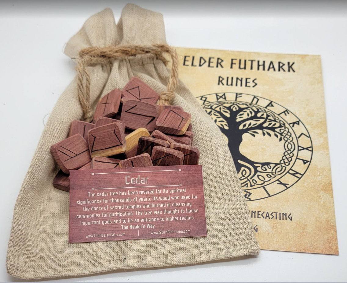 Wooden Runes Set Cedar with Carved Elder Furthark Alphabet Viking Runes for Divination and Healing… (Cedar)