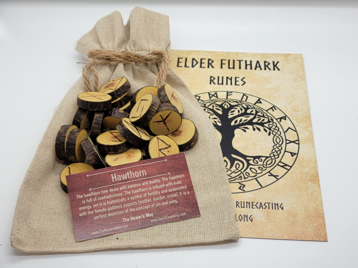 Wooden Runes Set Hawthorn with Carved Elder Furthark Alphabet Viking Runes for Divination and Healing… (Hawthorn)
