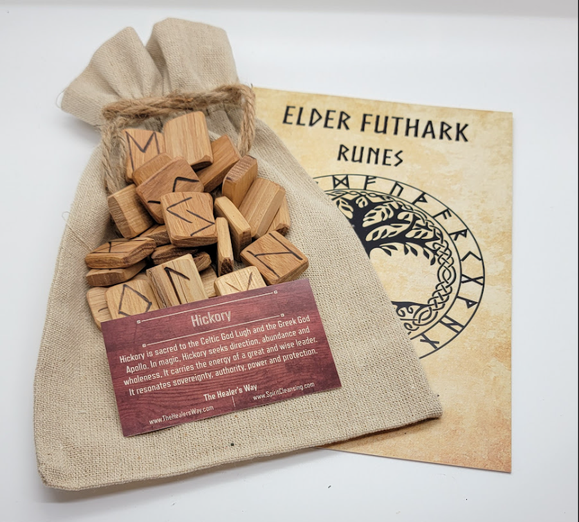 Wooden Runes Set Hickory Square with Booklet Carved Elder Furthark Alphabet Viking Runes for Divination and Healing… (Hickory Square)