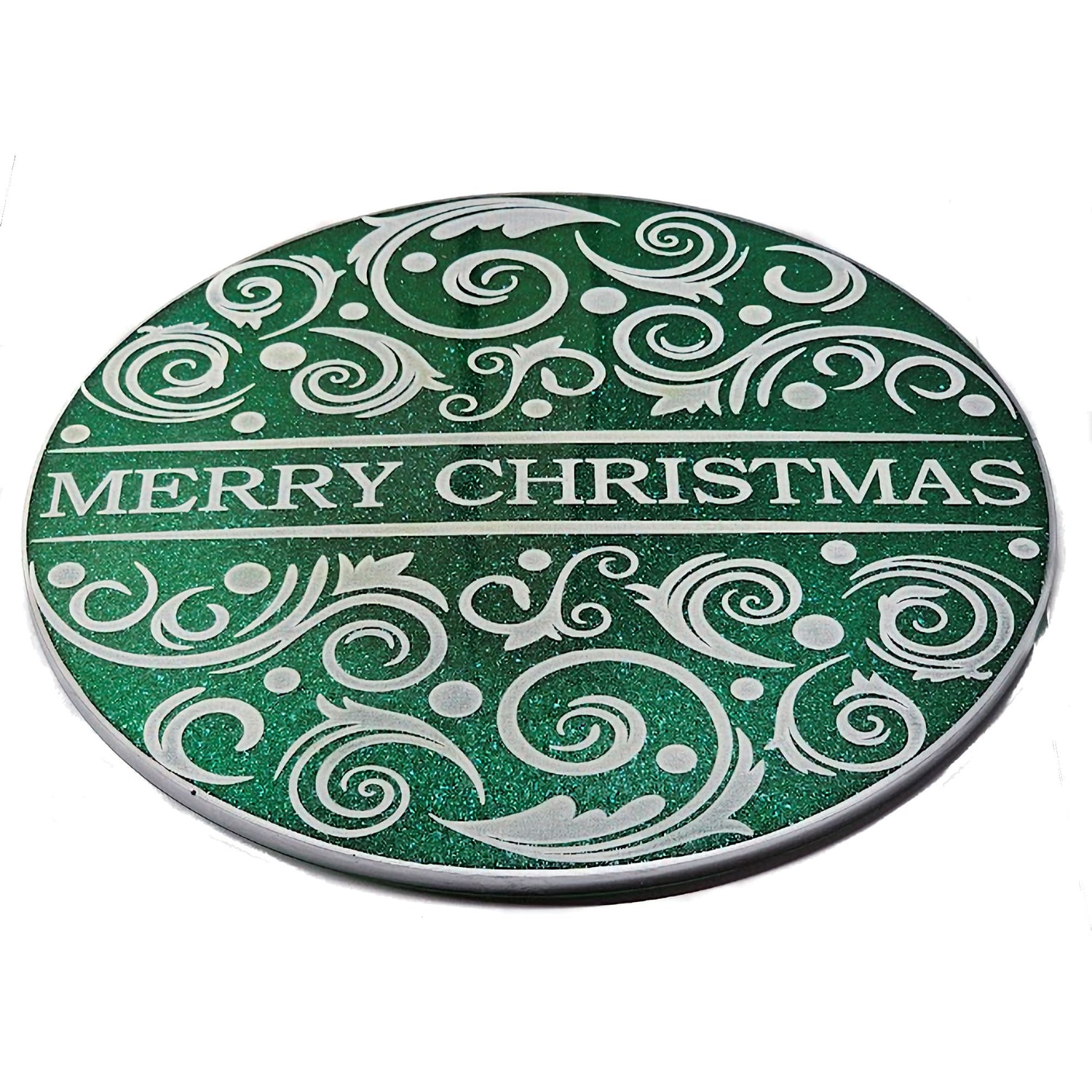 Contemporary Holiday Christmas Coasters Resin Coasters Set of 4 Suitable for Cold Drinks Wine Mugs Cups Holidays, Parties, or Special Occasions (Green and White)