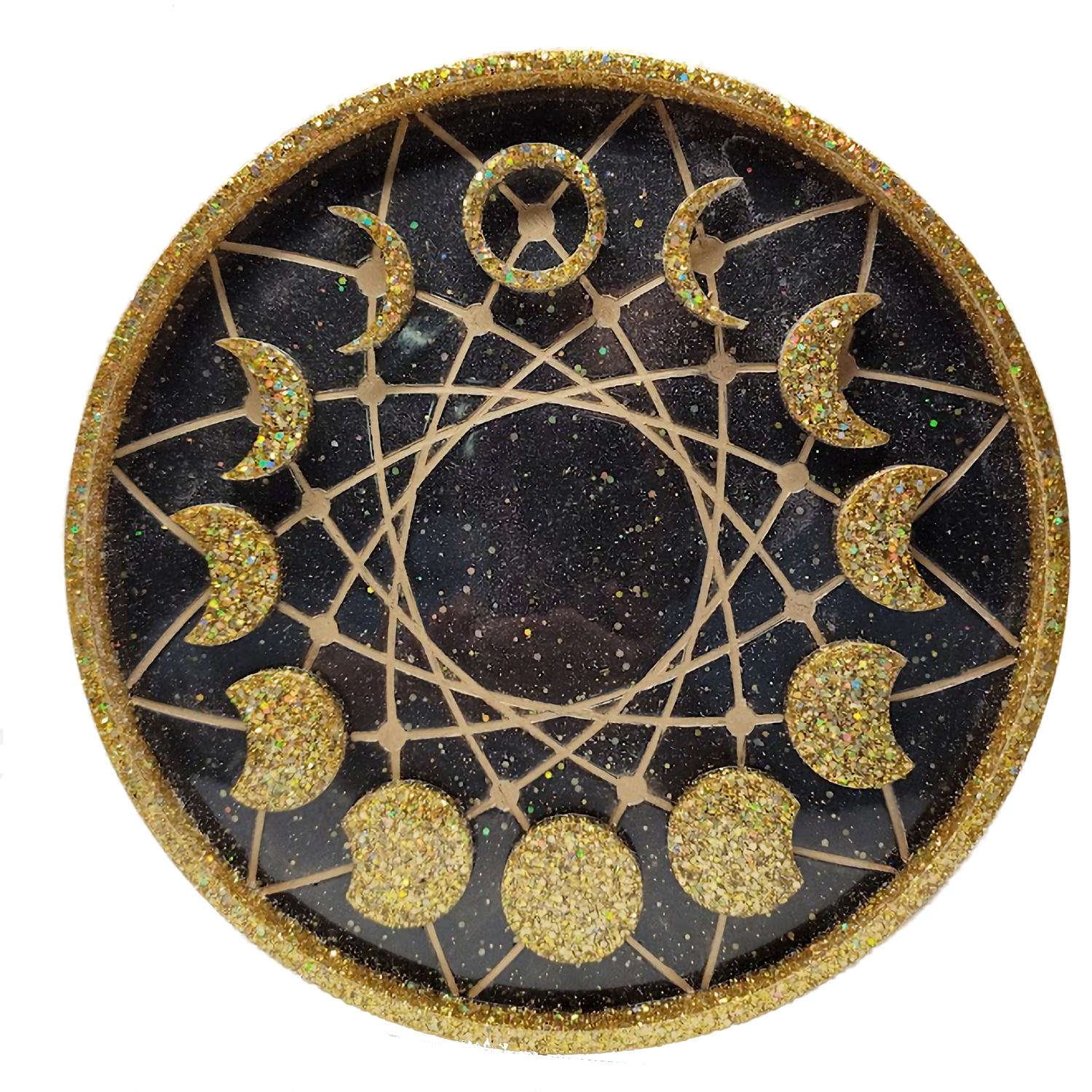 Moon Phase Tray Jewelry Tray Ring Dish Trinket Tray Decorative Resin Birthday Holiday Gift Tray (Black and Gold)