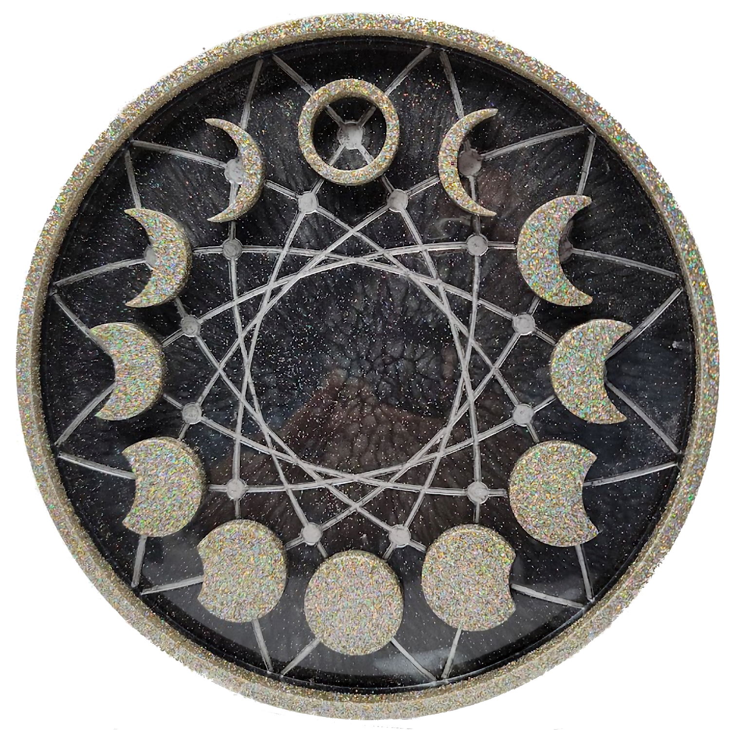 Moon Phase Tray Jewelry Tray Ring Dish Trinket Tray Decorative Resin Birthday Holiday Gift Tray (Black and Silver)