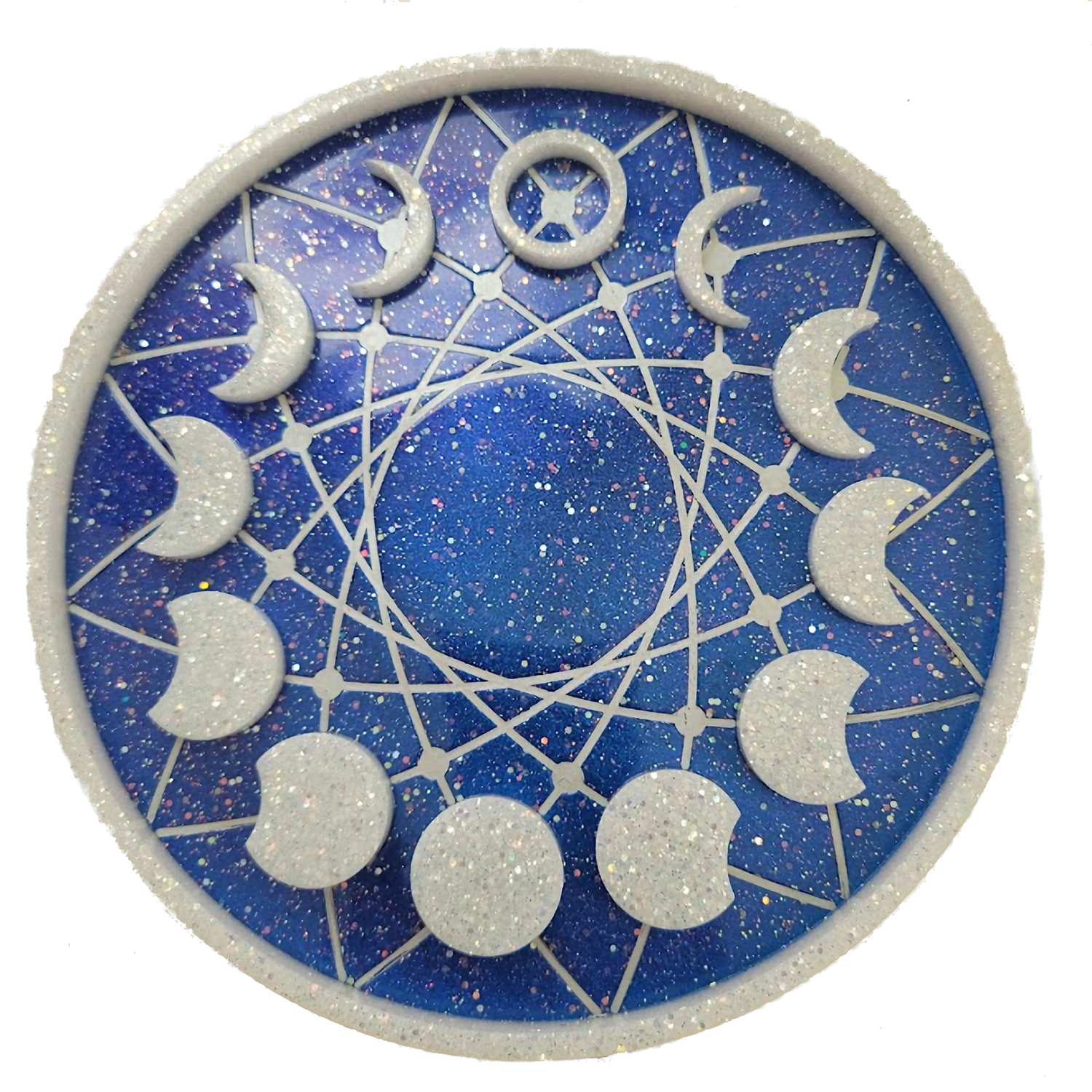 Moon Phase Tray Jewelry Tray Ring Dish Trinket Tray Decorative Resin Birthday Holiday Gift Tray (Blue and White)
