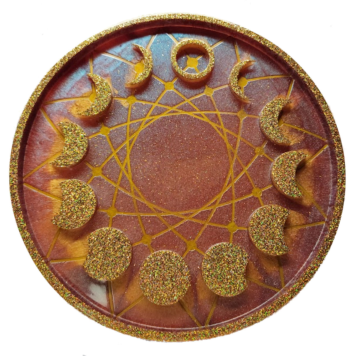 Moon Phase Tray Jewelry Tray Ring Dish Trinket Tray Decorative Resin Birthday Holiday Gift Tray (Gold Holographic)