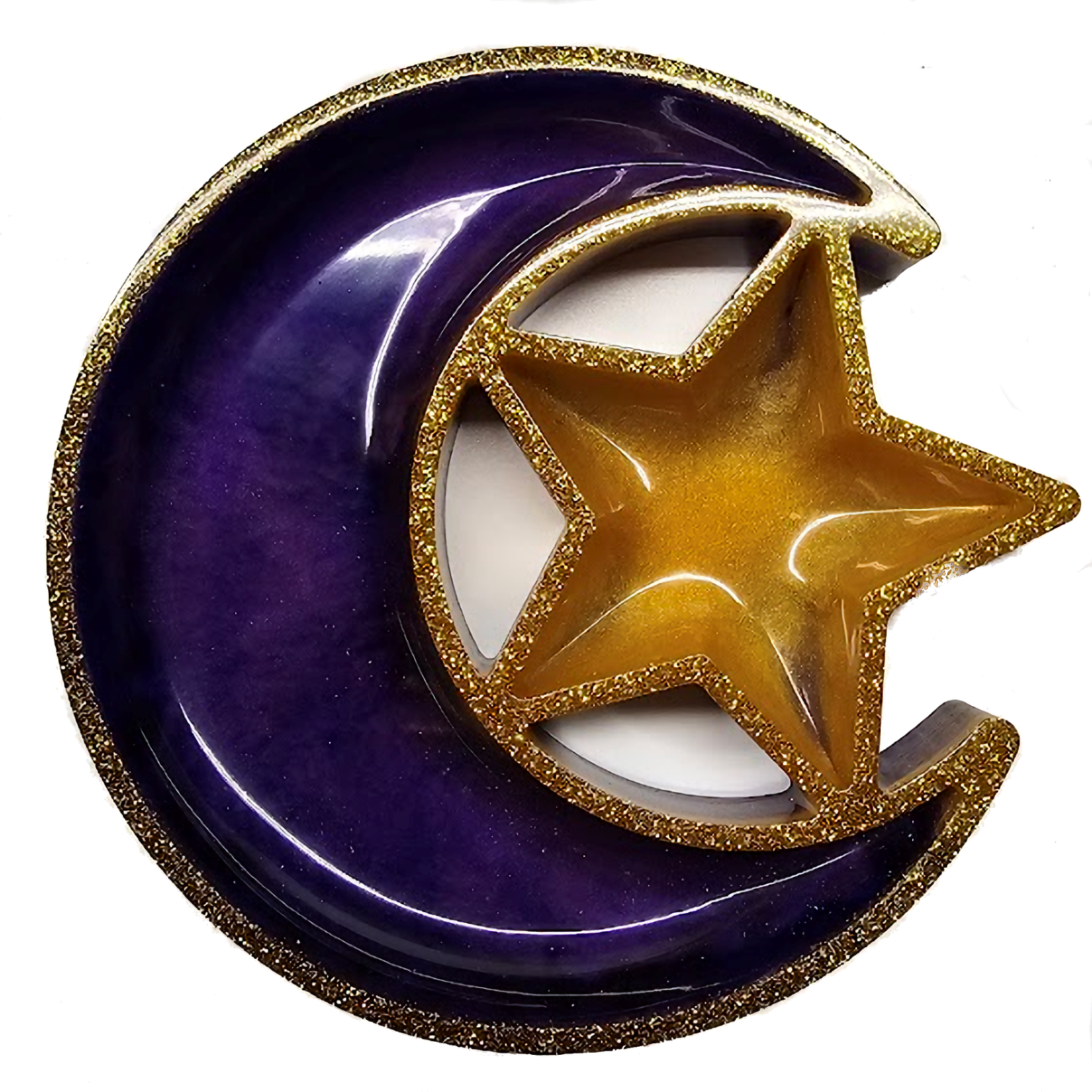Moon and Stars Jewelry Tray Ring Dish Trinket Tray Decorative Resin Birthday Holiday Gift Tray (Purple and Gold)