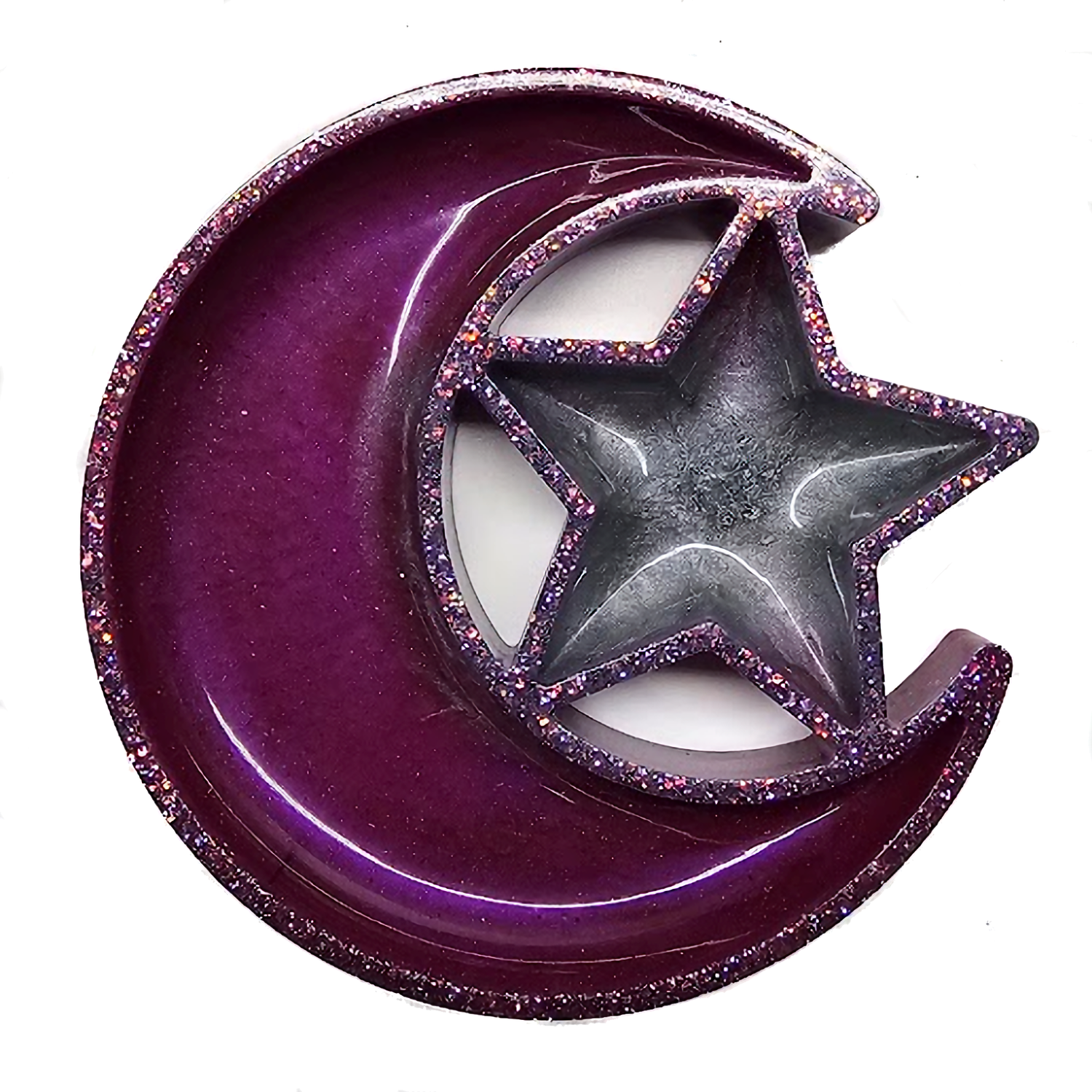 Moon and Stars Jewelry Tray Ring Dish Trinket Tray Decorative Resin Birthday Holiday Gift Tray (Purple and Silver)