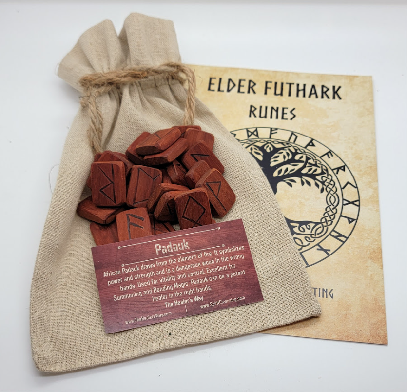 Wooden Runes Set Padauk with Carved Elder Furthark Alphabet Viking Runes for Divination and Healing… (Padauk)
