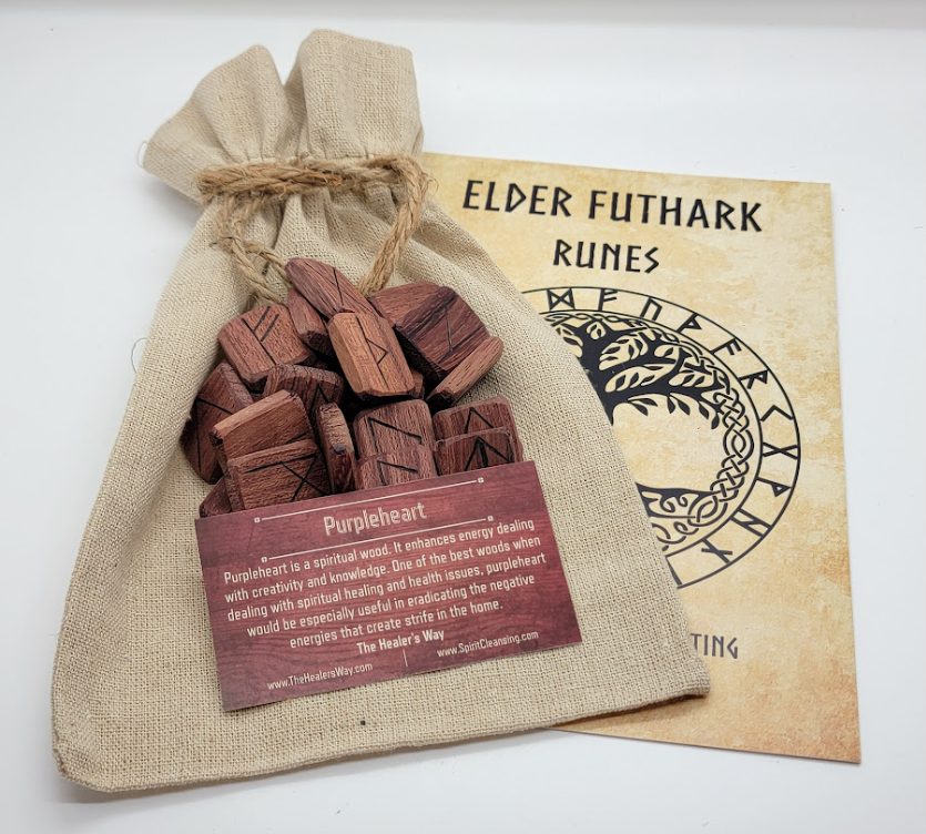 Wooden Runes Set Purpleheart with Carved Elder Furthark Alphabet Viking Runes for Divination and Healing… (Purpleheart)