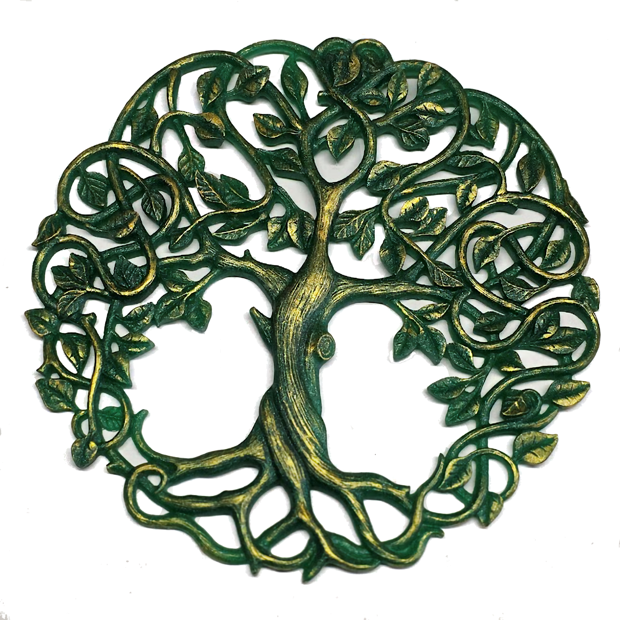 Tree of Life Wall Plaque 11 5/8 Inches Decorative Spiritual Celtic Garden Art Sculpture (Green Gold)