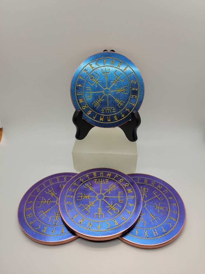 Viking Compass Resin Coasters Set of 4 (Purple and Blue, Chameleon)