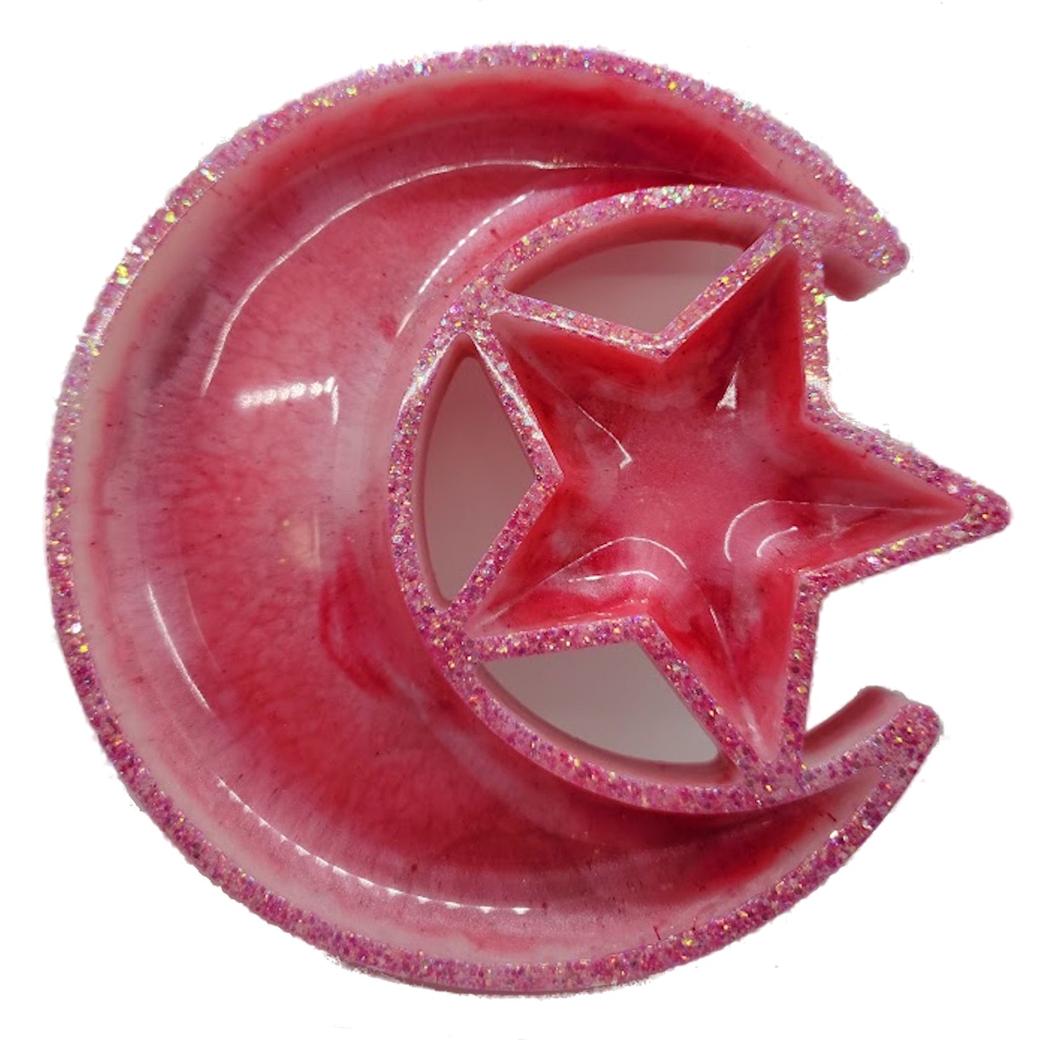 Moon and Stars Jewelry Tray Ring Dish Trinket Tray Decorative Resin Birthday Holiday Gift Tray (Pink and White)