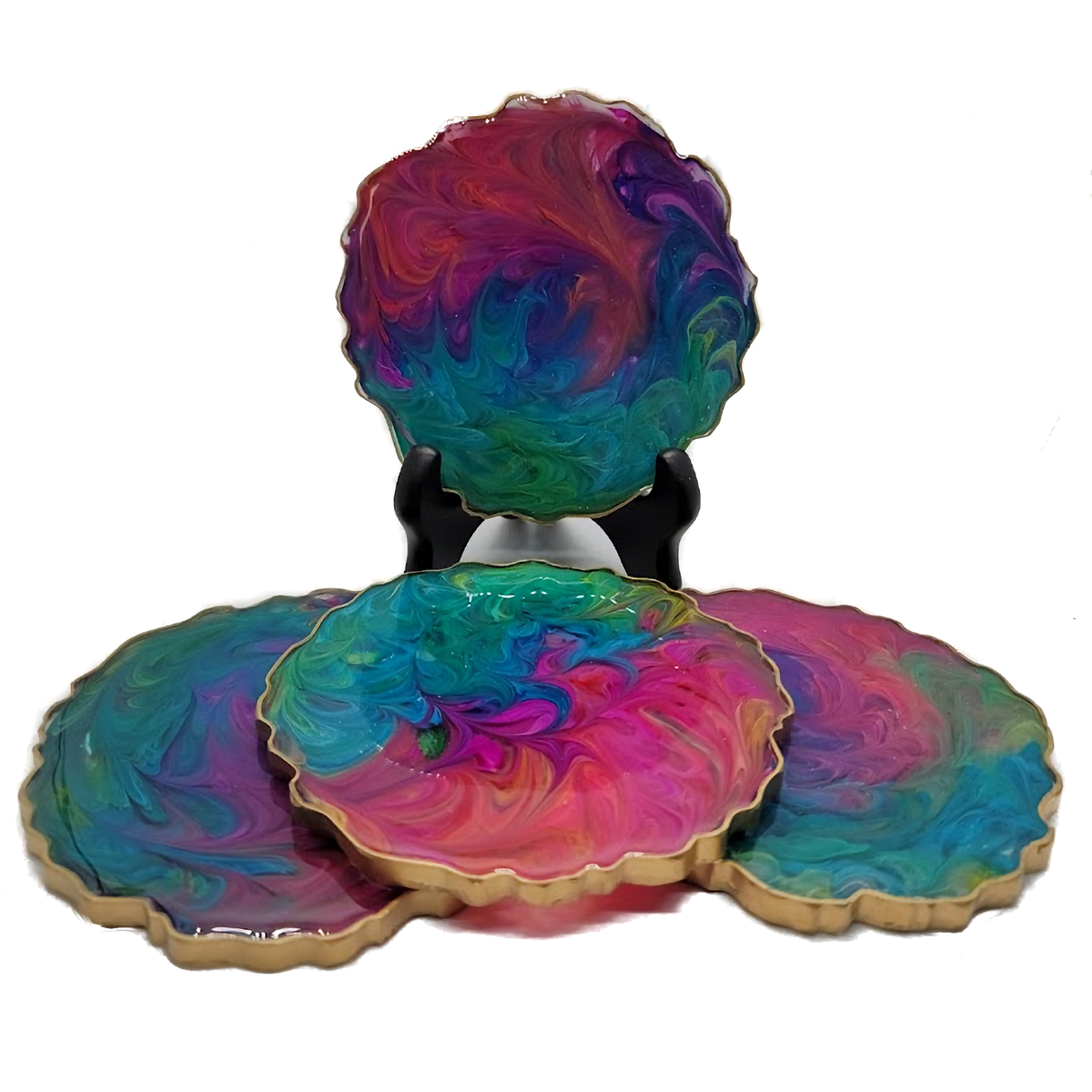 Contemporary Fashion Resin Coasters Set of 4 (Geode Multicolor Swirls)