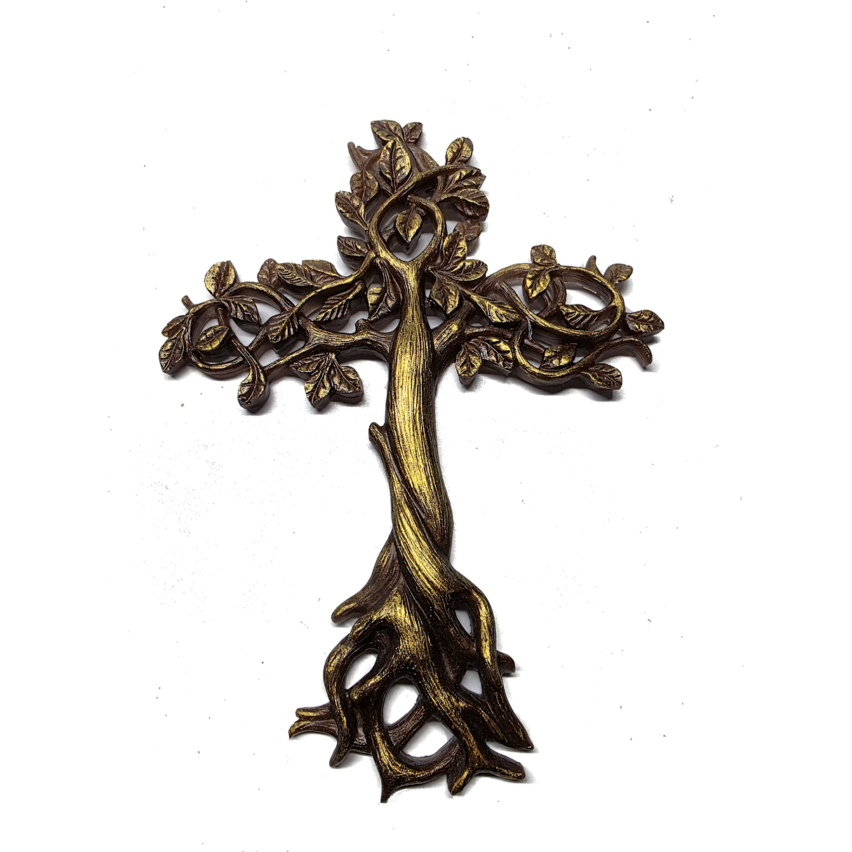 Tree of Life Cross Wall Plaque 11 5/8 Inches Decorative Spiritual Celtic Garden Art Sculpture (BrownGold)