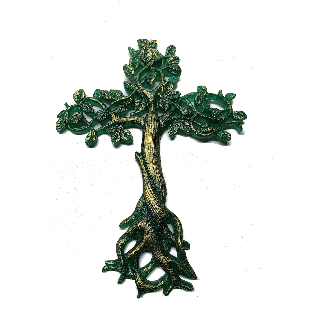 Tree of Life Cross Wall Plaque 11 5/8 Inches Decorative Spiritual Celtic Garden Art Sculpture (GreenGold)